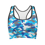 Blue Snow Camouflage Print Women's Sports Bra