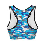 Blue Snow Camouflage Print Women's Sports Bra