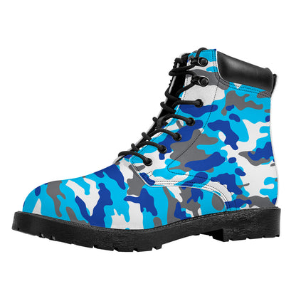 Blue Snow Camouflage Print Work Boots
