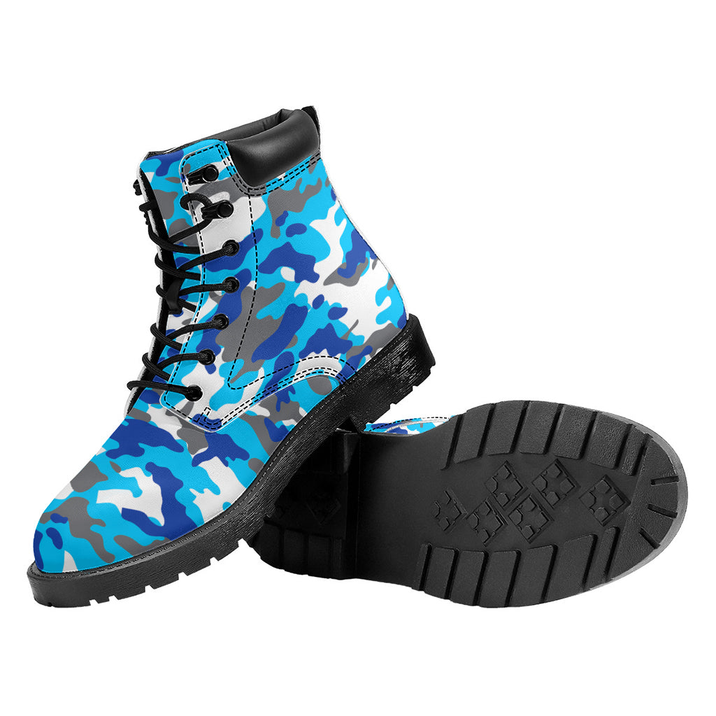 Blue Snow Camouflage Print Work Boots