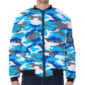 Blue Snow Camouflage Print Zip Sleeve Bomber Jacket