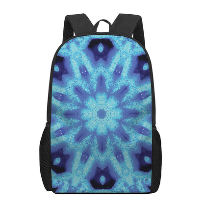 Blue Snowflake Kaleidoscope Print 17 Inch Backpack