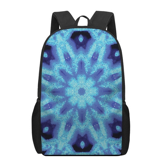 Blue Snowflake Kaleidoscope Print 17 Inch Backpack