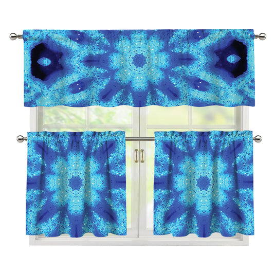 Blue Snowflake Kaleidoscope Print 3 Piece Kitchen Curtains