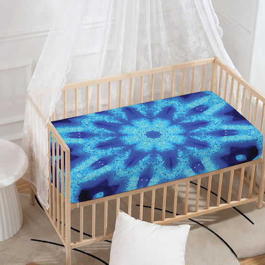 Blue Snowflake Kaleidoscope Print Baby Crib Sheet