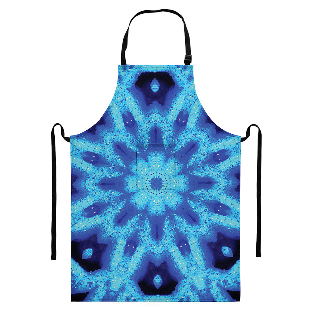 Blue Snowflake Kaleidoscope Print Bib Apron With Pocket