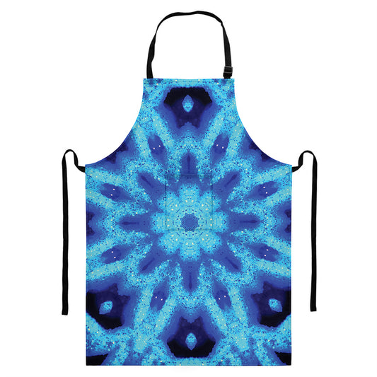 Blue Snowflake Kaleidoscope Print Bib Apron With Pocket
