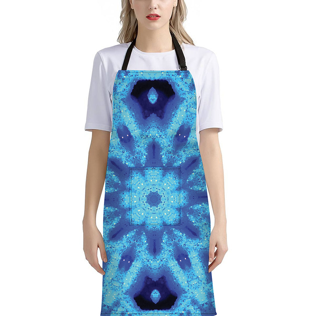 Blue Snowflake Kaleidoscope Print Bib Apron With Pocket