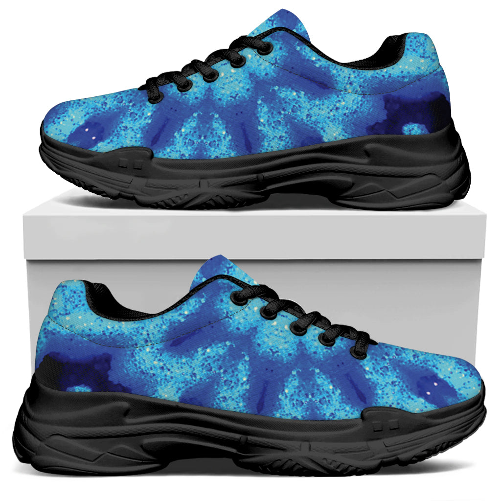 Blue Snowflake Kaleidoscope Print Black Chunky Shoes