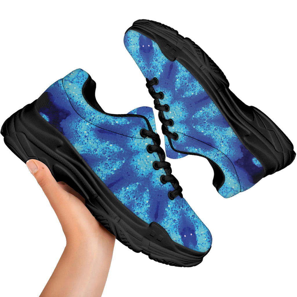 Blue Snowflake Kaleidoscope Print Black Chunky Shoes