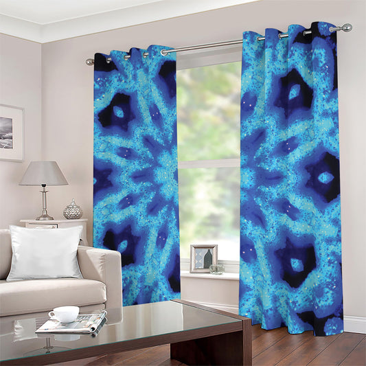 Blue Snowflake Kaleidoscope Print Blackout Grommet Curtains