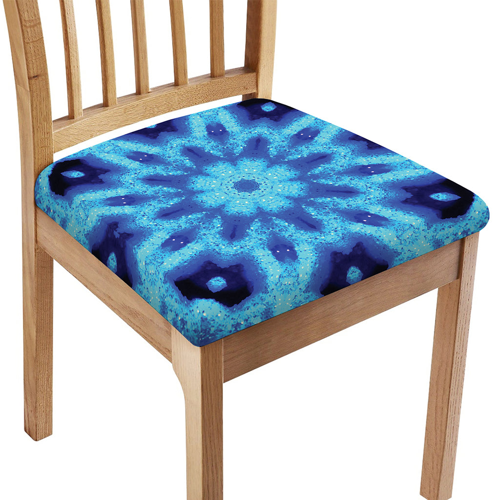 Blue Snowflake Kaleidoscope Print Chair Cushion Cover