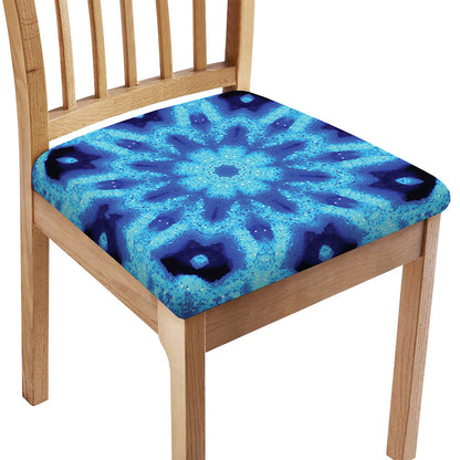 Blue Snowflake Kaleidoscope Print Chair Cushion Cover
