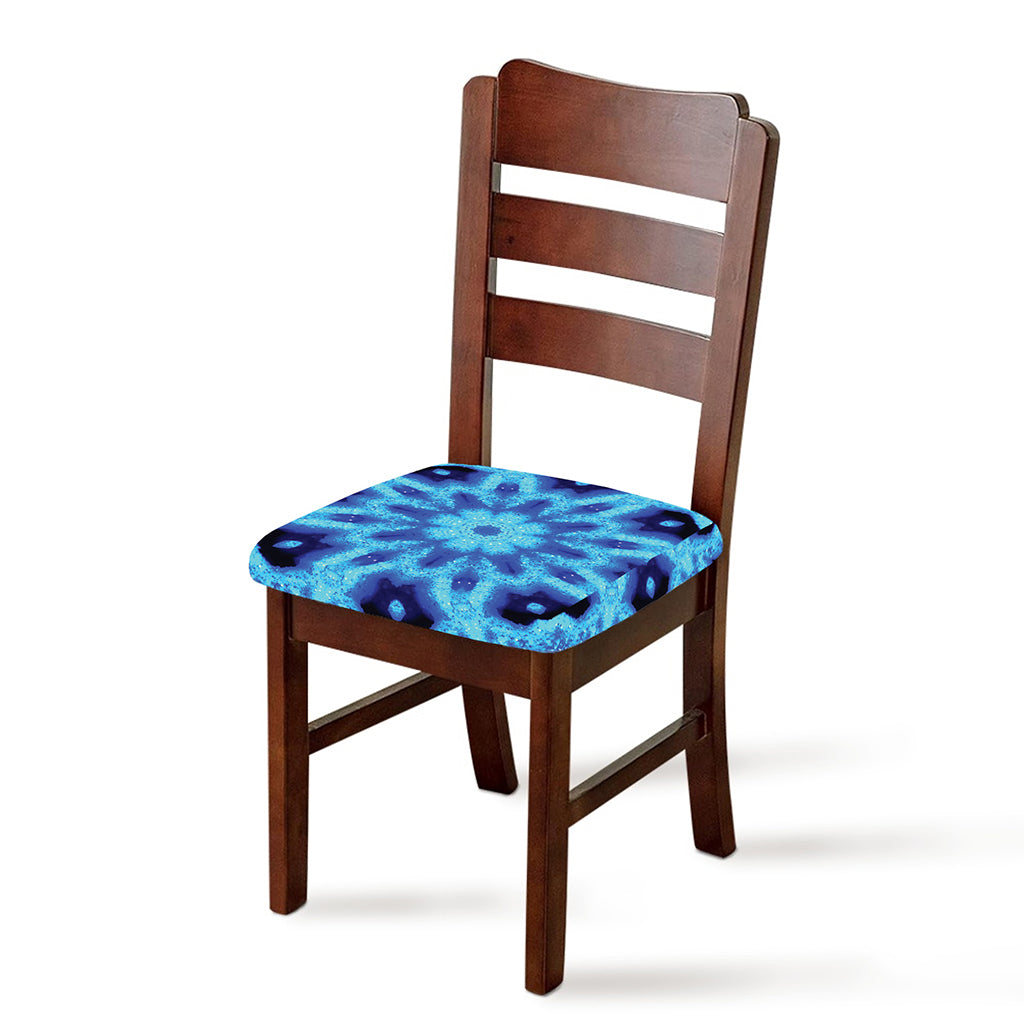 Blue Snowflake Kaleidoscope Print Chair Cushion Cover