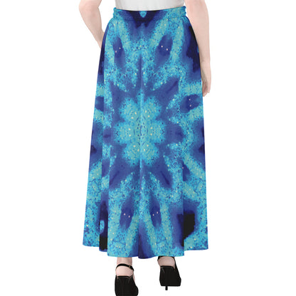 Blue Snowflake Kaleidoscope Print Chiffon Maxi Skirt