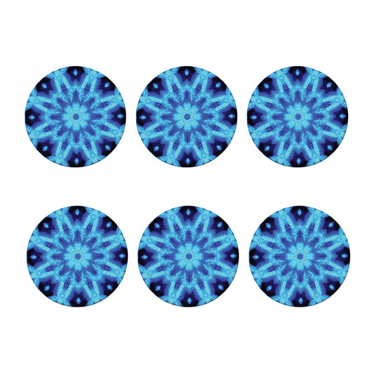Blue Snowflake Kaleidoscope Print Coaster Set