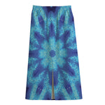 Blue Snowflake Kaleidoscope Print Cotton Front Slit Maxi Skirt