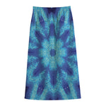 Blue Snowflake Kaleidoscope Print Cotton Front Slit Maxi Skirt