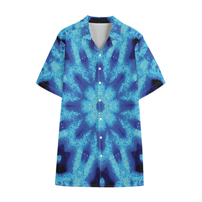 Blue Snowflake Kaleidoscope Print Cotton Hawaiian Shirt
