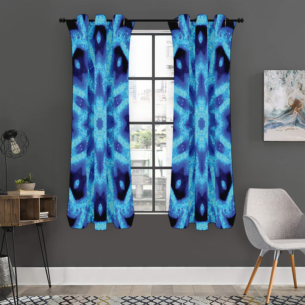 Blue Snowflake Kaleidoscope Print Curtain