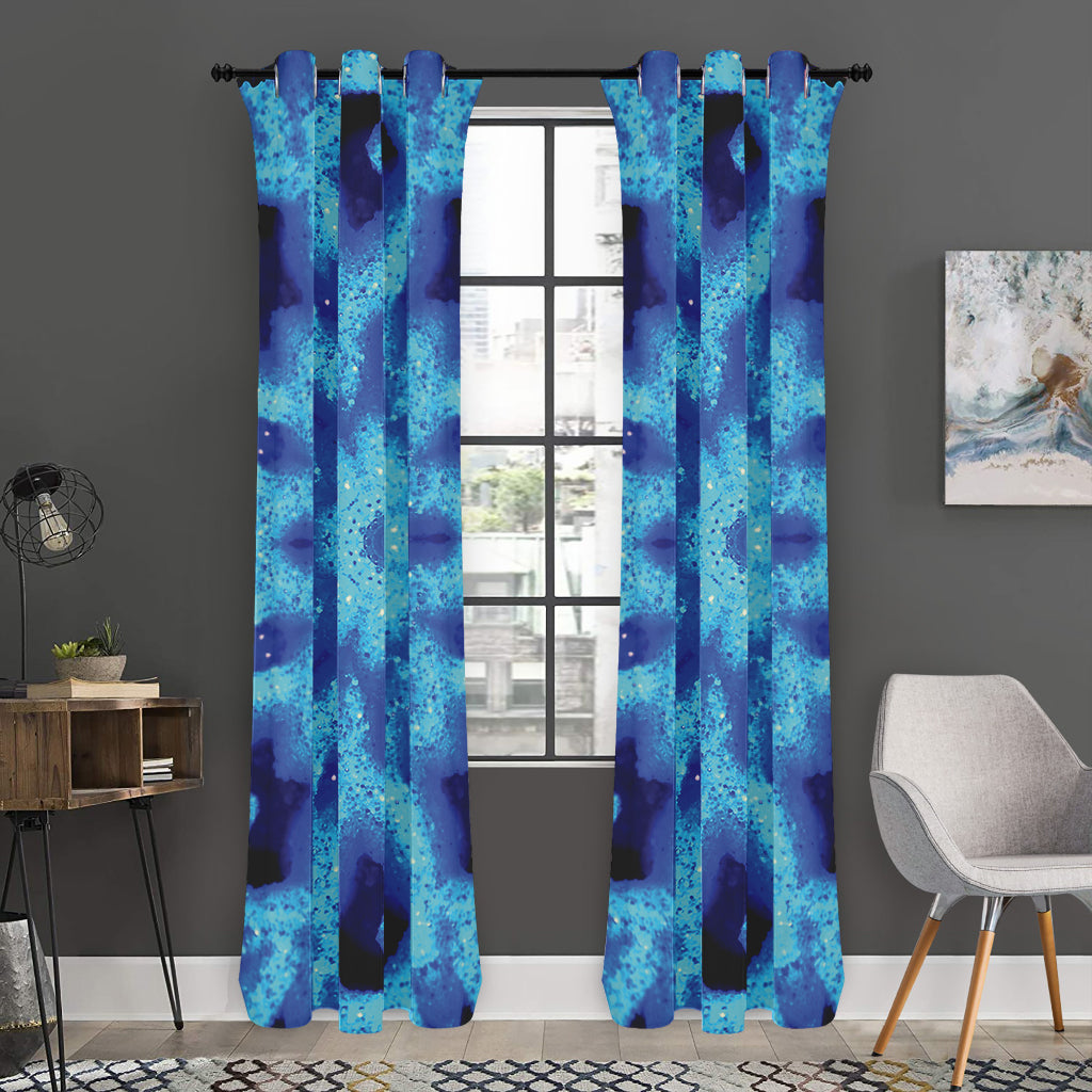 Blue Snowflake Kaleidoscope Print Curtain