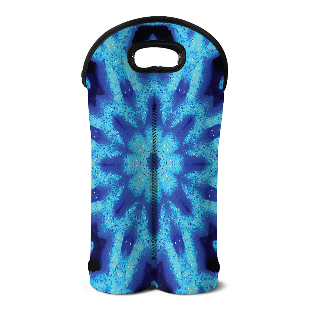 Blue Snowflake Kaleidoscope Print Double Neoprene Wine Tote
