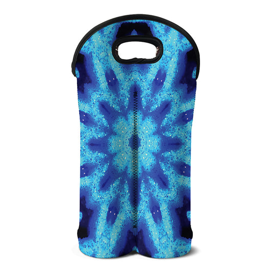 Blue Snowflake Kaleidoscope Print Double Neoprene Wine Tote