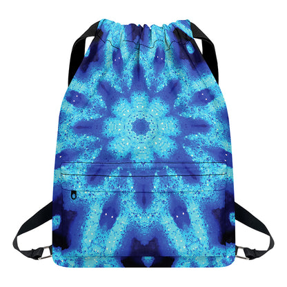 Blue Snowflake Kaleidoscope Print Drawstring Backpack