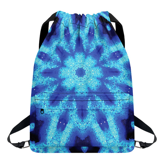 Blue Snowflake Kaleidoscope Print Drawstring Backpack