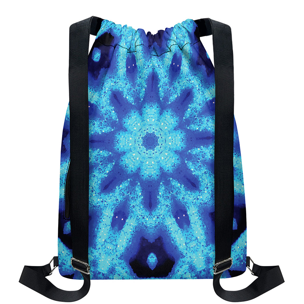 Blue Snowflake Kaleidoscope Print Drawstring Backpack