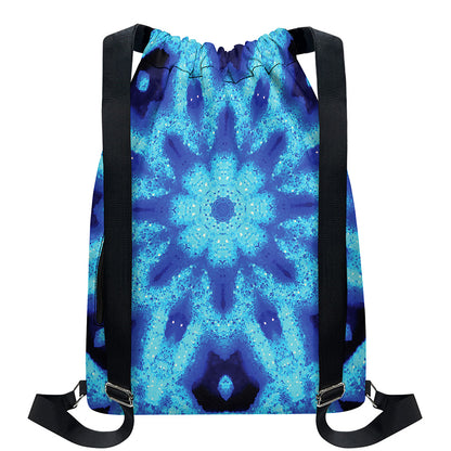 Blue Snowflake Kaleidoscope Print Drawstring Backpack