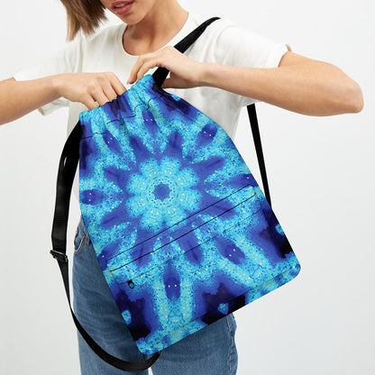 Blue Snowflake Kaleidoscope Print Drawstring Backpack