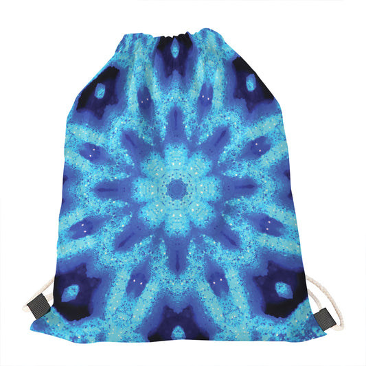 Blue Snowflake Kaleidoscope Print Drawstring Bag