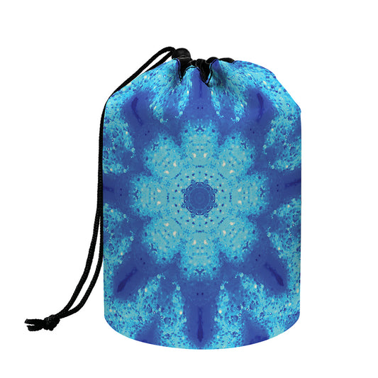 Blue Snowflake Kaleidoscope Print Drawstring Makeup Bag