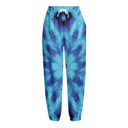 Blue Snowflake Kaleidoscope Print Fleece Lined Knit Pants