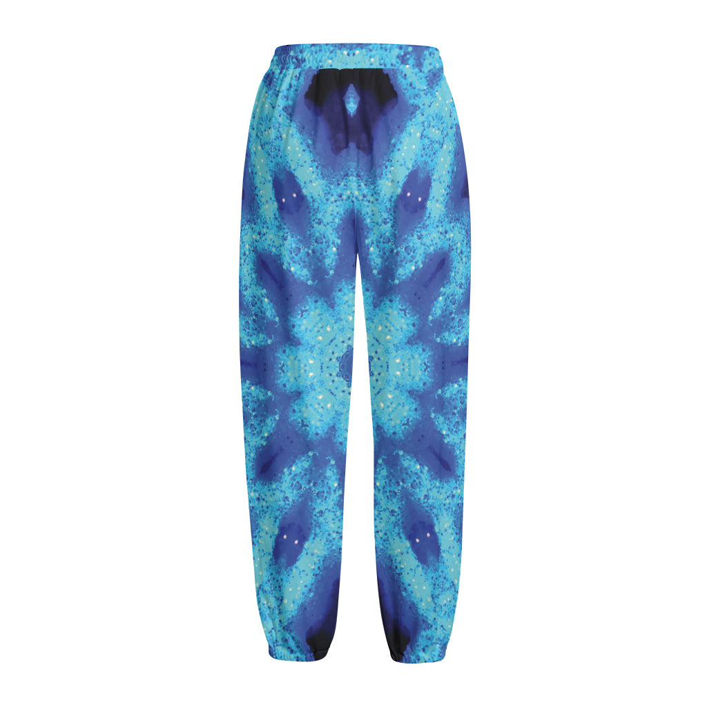 Blue Snowflake Kaleidoscope Print Fleece Lined Knit Pants