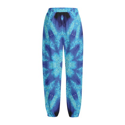 Blue Snowflake Kaleidoscope Print Fleece Lined Knit Pants