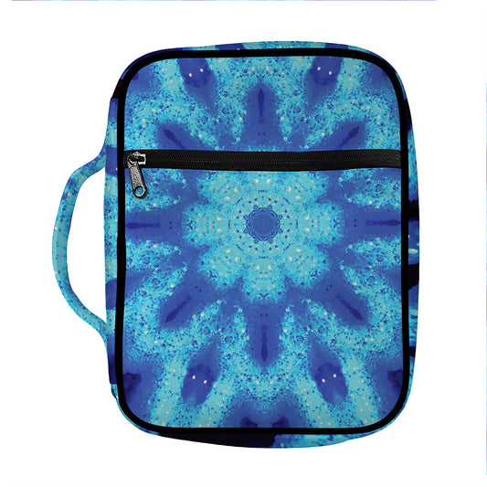 Blue Snowflake Kaleidoscope Print Front Pocket Bible Bag