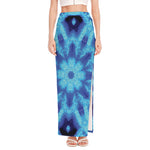 Blue Snowflake Kaleidoscope Print High Slit Maxi Skirt