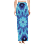 Blue Snowflake Kaleidoscope Print High Slit Maxi Skirt