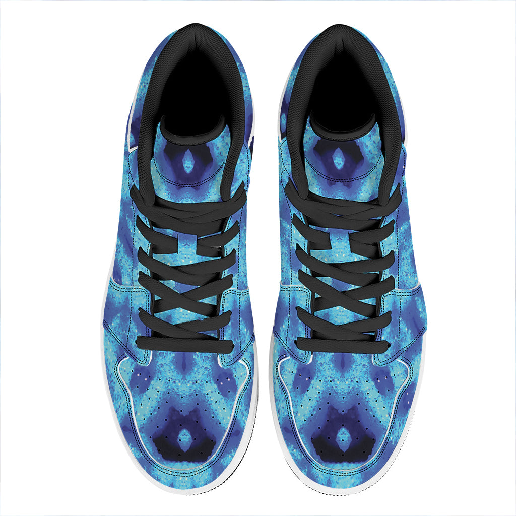 Blue Snowflake Kaleidoscope Print High Top Leather Sneakers
