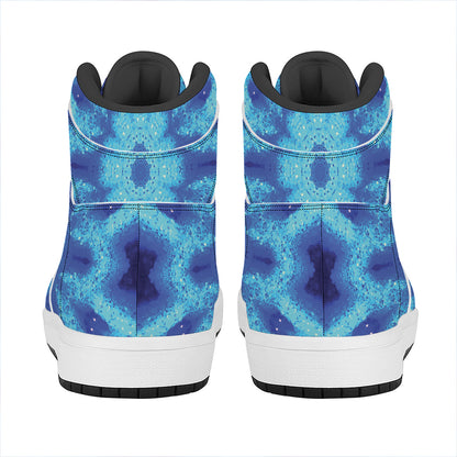Blue Snowflake Kaleidoscope Print High Top Leather Sneakers