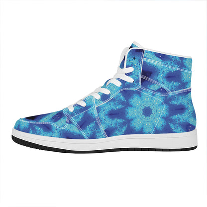 Blue Snowflake Kaleidoscope Print High Top Leather Sneakers