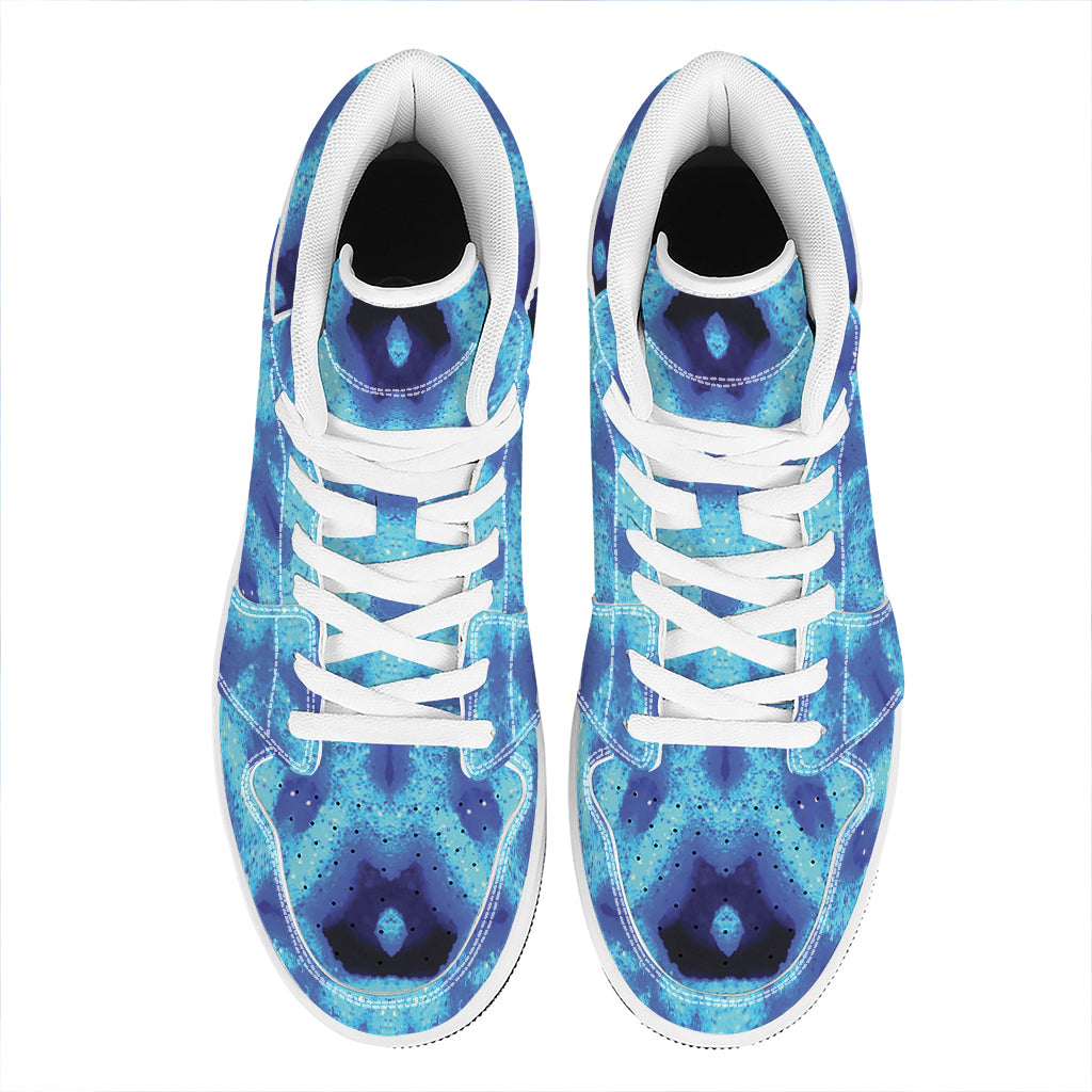 Blue Snowflake Kaleidoscope Print High Top Leather Sneakers