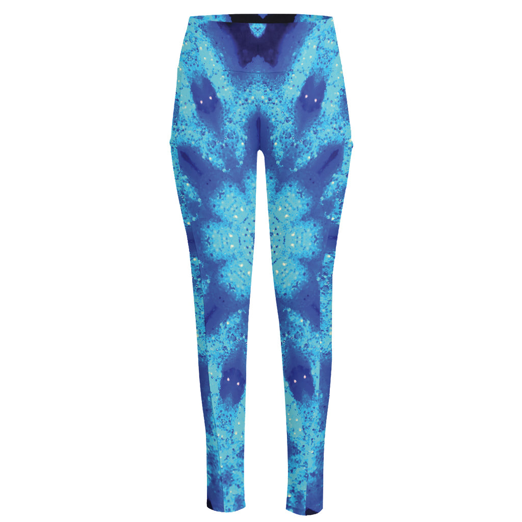 Blue Snowflake Kaleidoscope Print High-Waisted Pocket Leggings