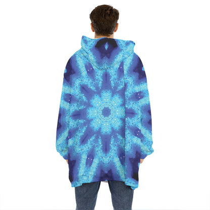 Blue Snowflake Kaleidoscope Print Hoodie Blanket