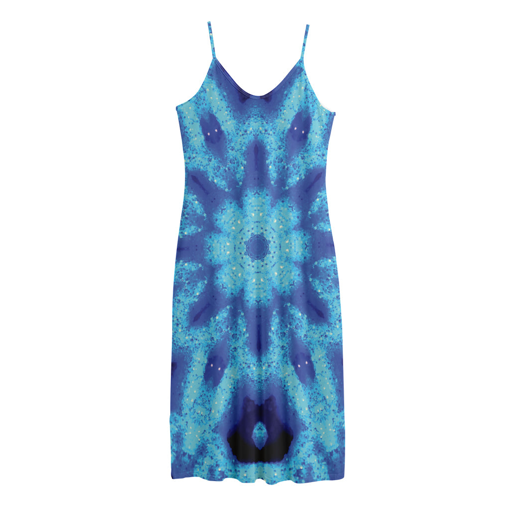 Blue Snowflake Kaleidoscope Print Jersey Midi Cami Dress