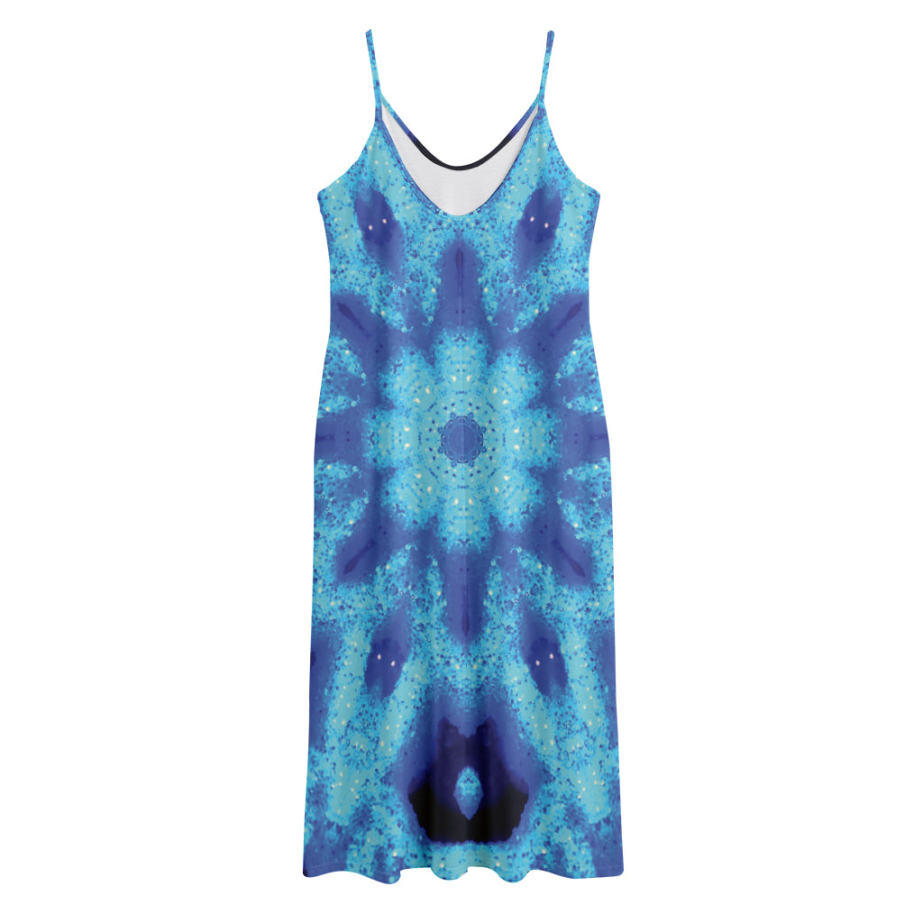 Blue Snowflake Kaleidoscope Print Jersey Midi Cami Dress