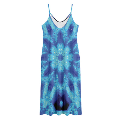 Blue Snowflake Kaleidoscope Print Jersey Midi Cami Dress