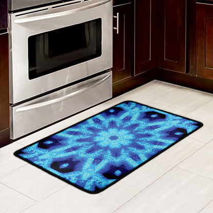 Blue Snowflake Kaleidoscope Print Kitchen Mat